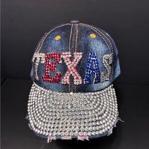 Patriotic TEXAS Rhinestone Denim Baseball SnapBack Cap